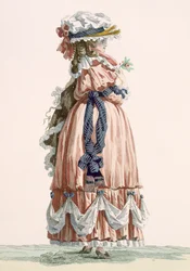 デュパンの彫刻が施された女性の夏のウォーキングガウン、「Galeries des Modes et Costumes Francais」、プレート番号192、c.1778-87 99：衣類。伝統的なドレス;伝統的な衣装;ファッション;